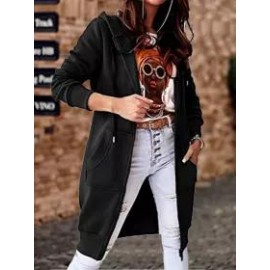 Casual Loose Zip Hooded Long Sleeve Jacket