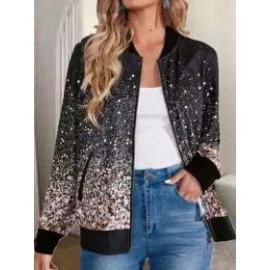 Women'S Fashion Pocket Zipper Print Coat
