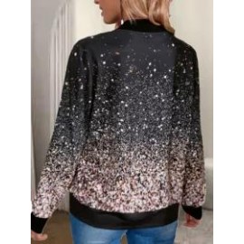 Women'S Fashion Pocket Zipper Print Coat