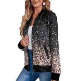 Women'S Fashion Pocket Zipper Print Coat