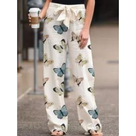 Ladies Butterfly Print Casual Pants