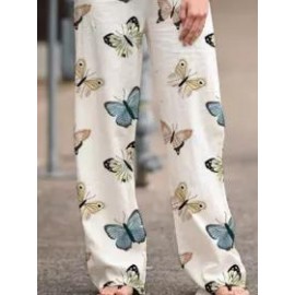 Ladies Butterfly Print Casual Pants