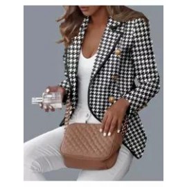 Houndstooth Print Slim Temperament Short Suit Jacket