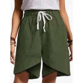 Cotton And Linen Elastic Waist High Waist Fashion Shorts