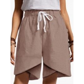 Cotton And Linen Elastic Waist High Waist Fashion Shorts