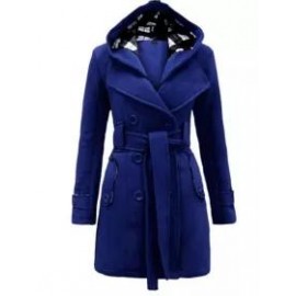 Checked Hooded Woolen Coat With Long Belt