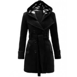 Checked Hooded Woolen Coat With Long Belt