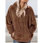 Casual Oversized Solid Pocket Lambsool Hoodie