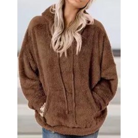 Casual Oversized Solid Pocket Lambsool Hoodie