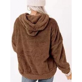 Casual Oversized Solid Pocket Lambsool Hoodie