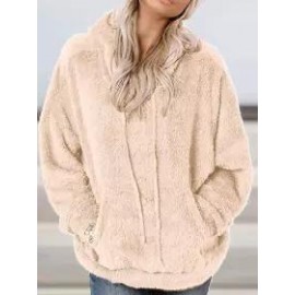 Casual Oversized Solid Pocket Lambsool Hoodie