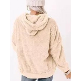 Casual Oversized Solid Pocket Lambsool Hoodie