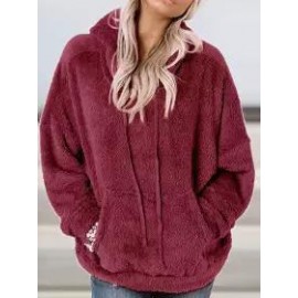 Casual Oversized Solid Pocket Lambsool Hoodie