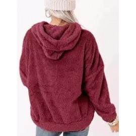 Casual Oversized Solid Pocket Lambsool Hoodie