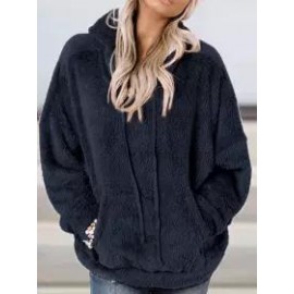 Casual Oversized Solid Pocket Lambsool Hoodie