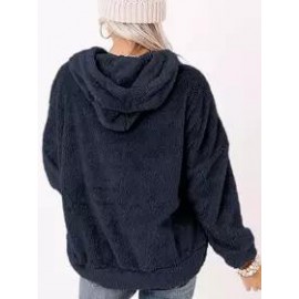 Casual Oversized Solid Pocket Lambsool Hoodie