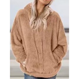Casual Oversized Solid Pocket Lambsool Hoodie