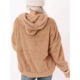Casual Oversized Solid Pocket Lambsool Hoodie