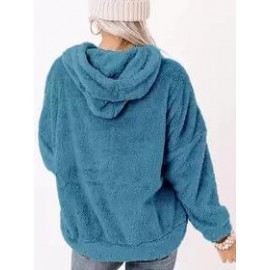 Casual Oversized Solid Pocket Lambsool Hoodie