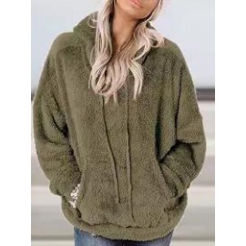 Casual Oversized Solid Pocket Lambsool Hoodie