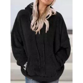 Casual Oversized Solid Pocket Lambsool Hoodie
