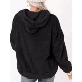 Casual Oversized Solid Pocket Lambsool Hoodie