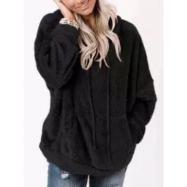 Casual Oversized Solid Pocket Lambsool Hoodie