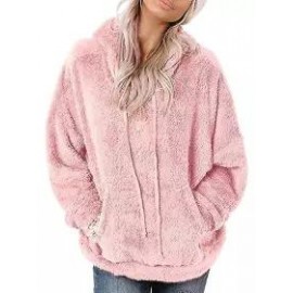 Casual Oversized Solid Pocket Lambsool Hoodie