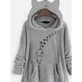 Cat Embroidery Loose Casual Hoodie