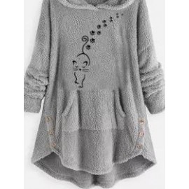 Cat Embroidery Loose Casual Hoodie
