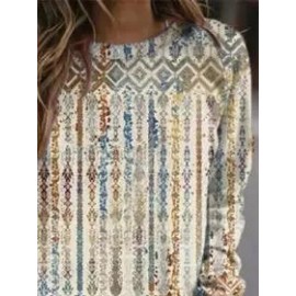 Retro Print Round Neck Long Sleeve Fashion Casual Sweatshirt