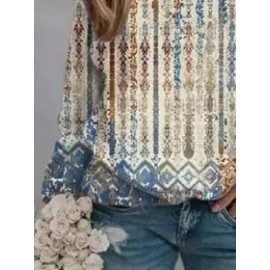 Retro Print Round Neck Long Sleeve Fashion Casual Sweatshirt