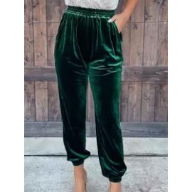 Casual Solid Color Velvet Straight-Leg Pants