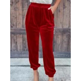 Casual Solid Color Velvet Straight-Leg Pants