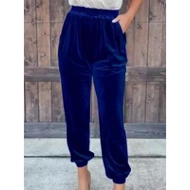 Casual Solid Color Velvet Straight-Leg Pants