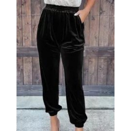 Casual Solid Color Velvet Straight-Leg Pants