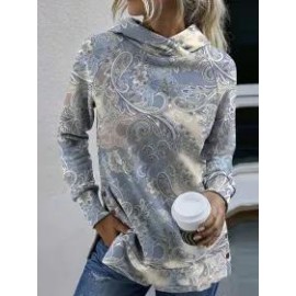 Casual Vintage Print Long Sleeve Hooded Sweatshirt