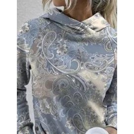 Casual Vintage Print Long Sleeve Hooded Sweatshirt