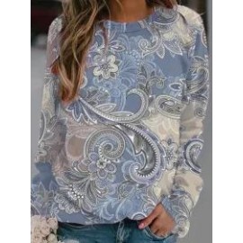 Casual Loose Printed Crew Neck Long Sleeve Sweatshirt