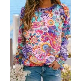 Casual Loose Printed Crew Neck Long Sleeve Sweatshirt