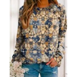 Casual Loose Printed Crew Neck Long Sleeve Sweatshirt
