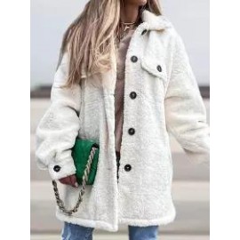 Casual Loose Solid Single-breasted Lamb Wool Coat