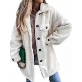 Casual Loose Solid Single-breasted Lamb Wool Coat