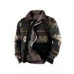 Men's Retro Ethnic Print Fleece Zipper Tactical Shirt Jacket