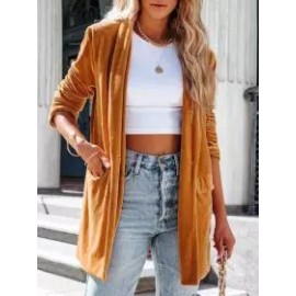 Casual Loose Solid Color Gold Velvet Blazer