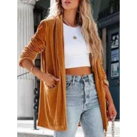 Casual Loose Solid Color Gold Velvet Blazer