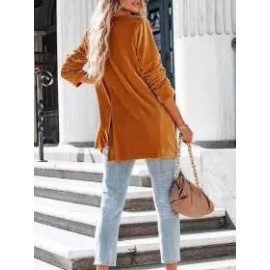 Casual Loose Solid Color Gold Velvet Blazer
