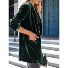 Casual Loose Solid Color Gold Velvet Blazer