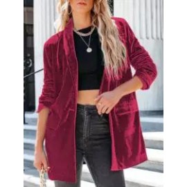 Casual Loose Solid Color Gold Velvet Blazer