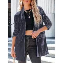 Casual Loose Solid Color Gold Velvet Blazer